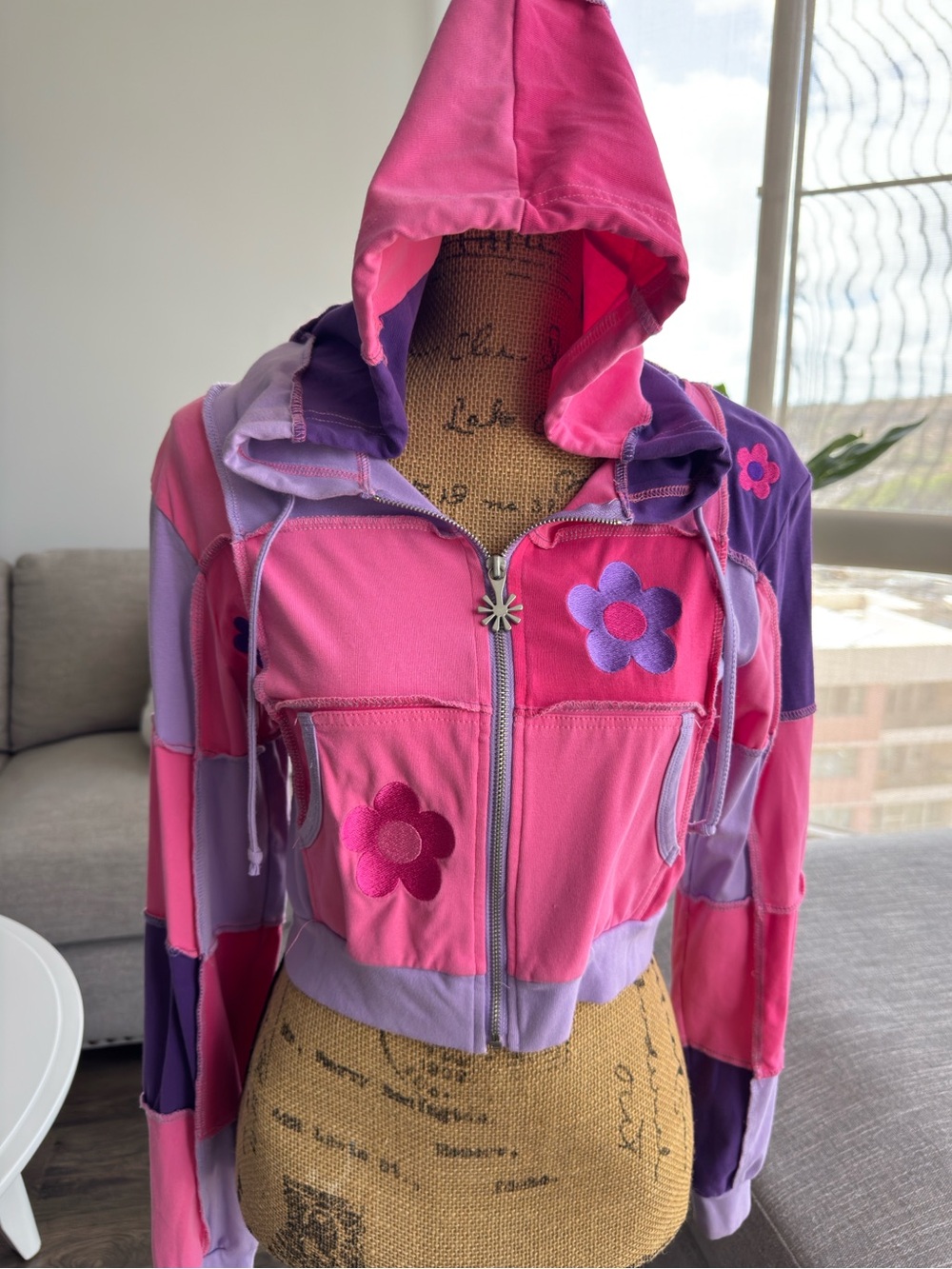 dELiA*s Pink & Purple Floral Patchwork Hooded Bomber